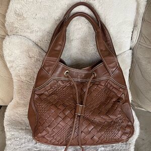 Lancel Woven Braided Leather Hobo Tote